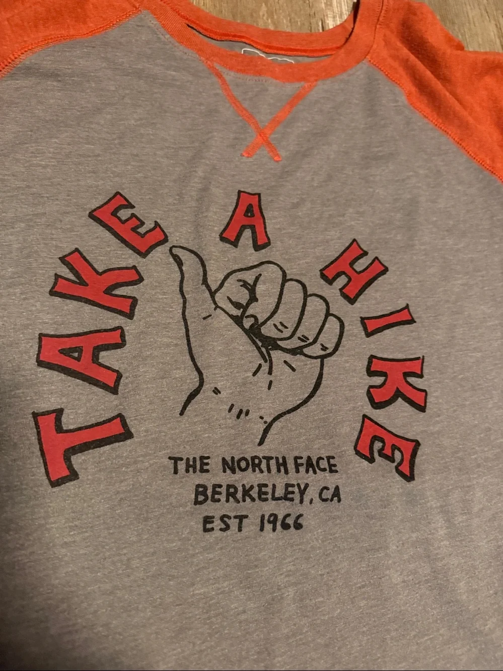 The North Face Gray Body with Orange Raglan Sleeves 'Take A Hike' Shirt